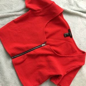 Red zip up crop top